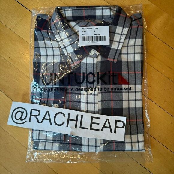 $80 Untuckit women’s plaid long sleeve button up brand new size 4 m7 - Picture 3 of 4